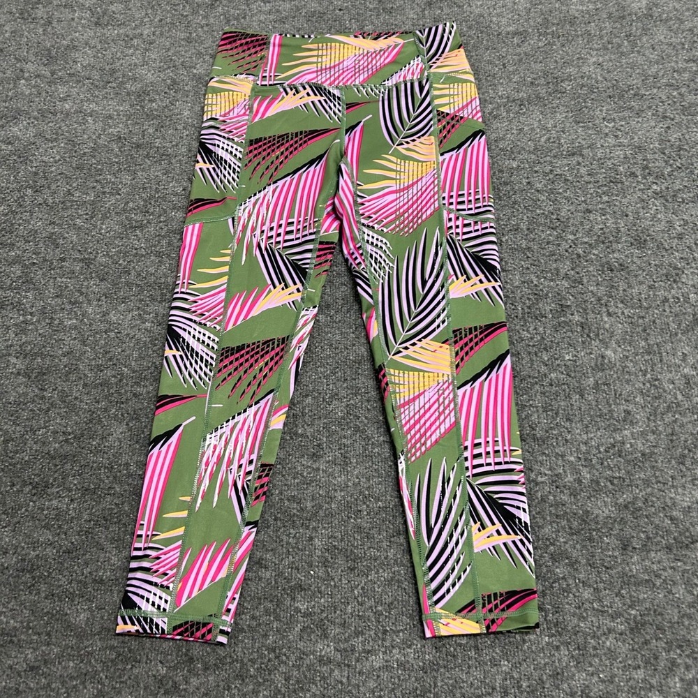 Pro Player Leggings Womens Size S Green Tropical Palm Leaf Wicking Activewear